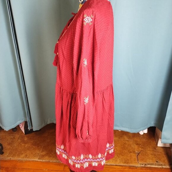 Knox Rose Embroidered Tassel tie boho long sleeve dress. - Picture 5 of 6